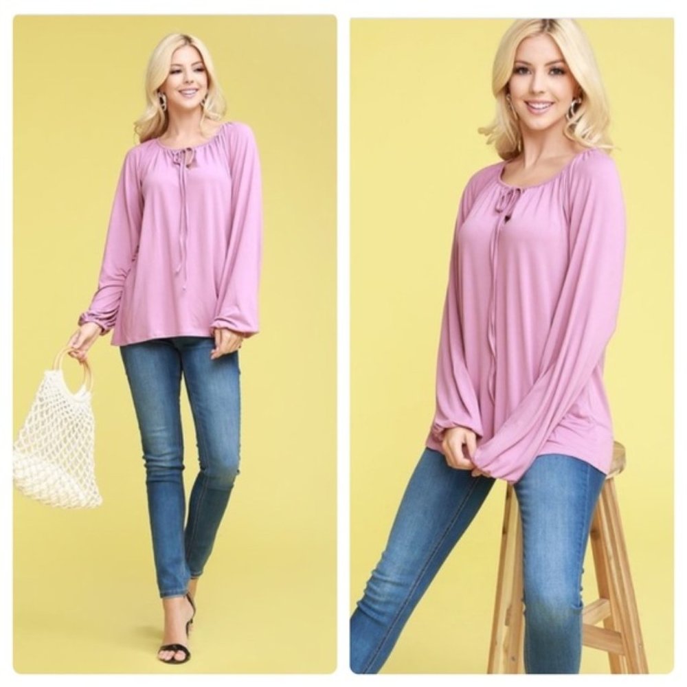 Pink Mauve Peasant Top-New